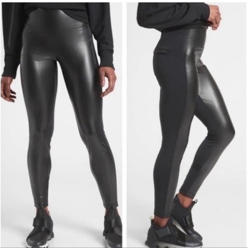 Black Delancey shine tights from Athleta. Large
